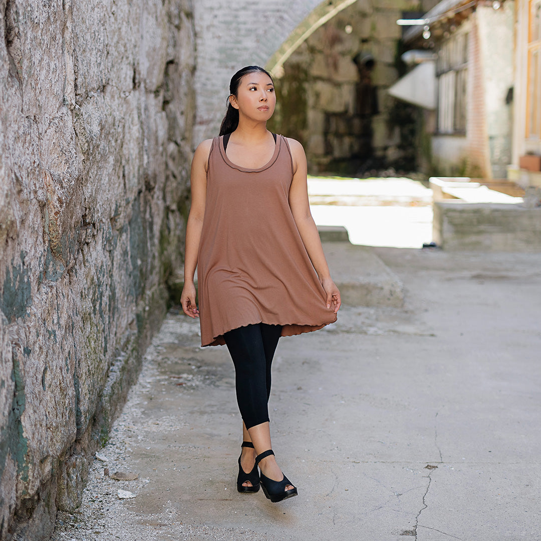 capri base legging in black with shift tunic in cedar