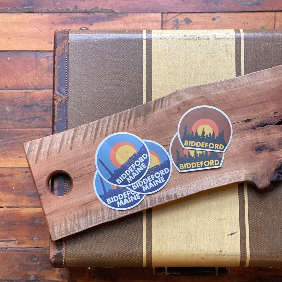 biddeford stickers in mill skyline blue and forest skyline blue
