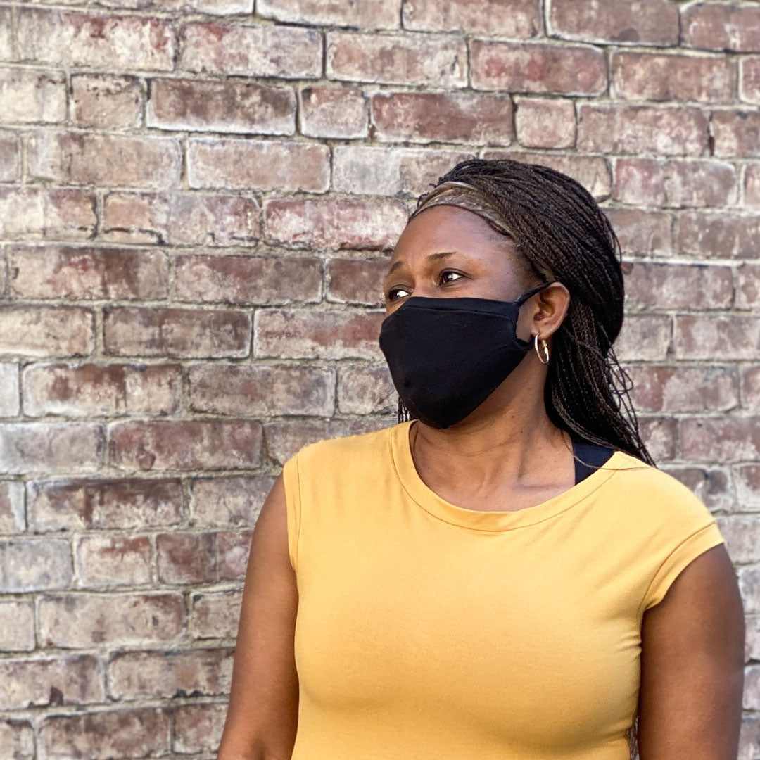 cap tunic in amber bamboo + black whisper mask