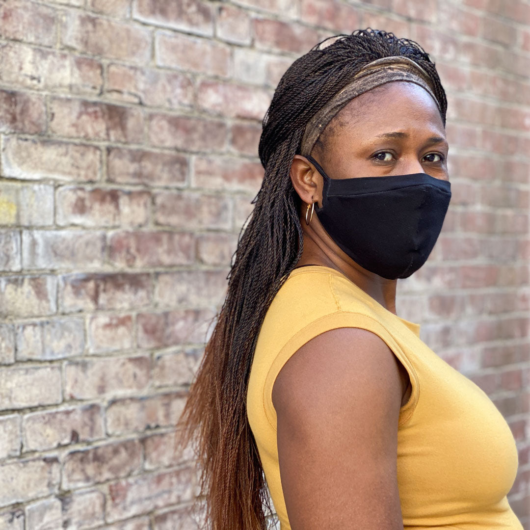 cap tunic in amber bamboo + black whisper mask