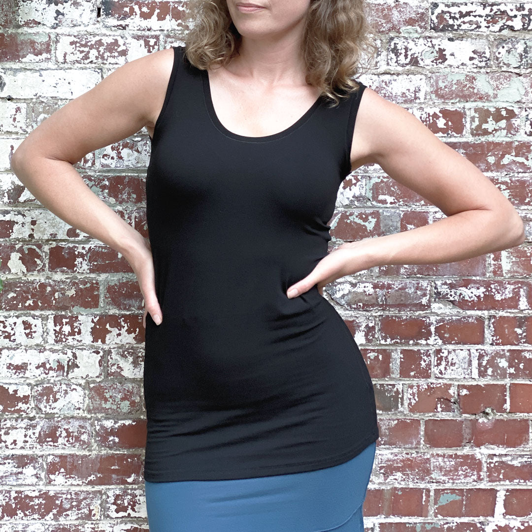 black bamboo core tank on a size cloud angel