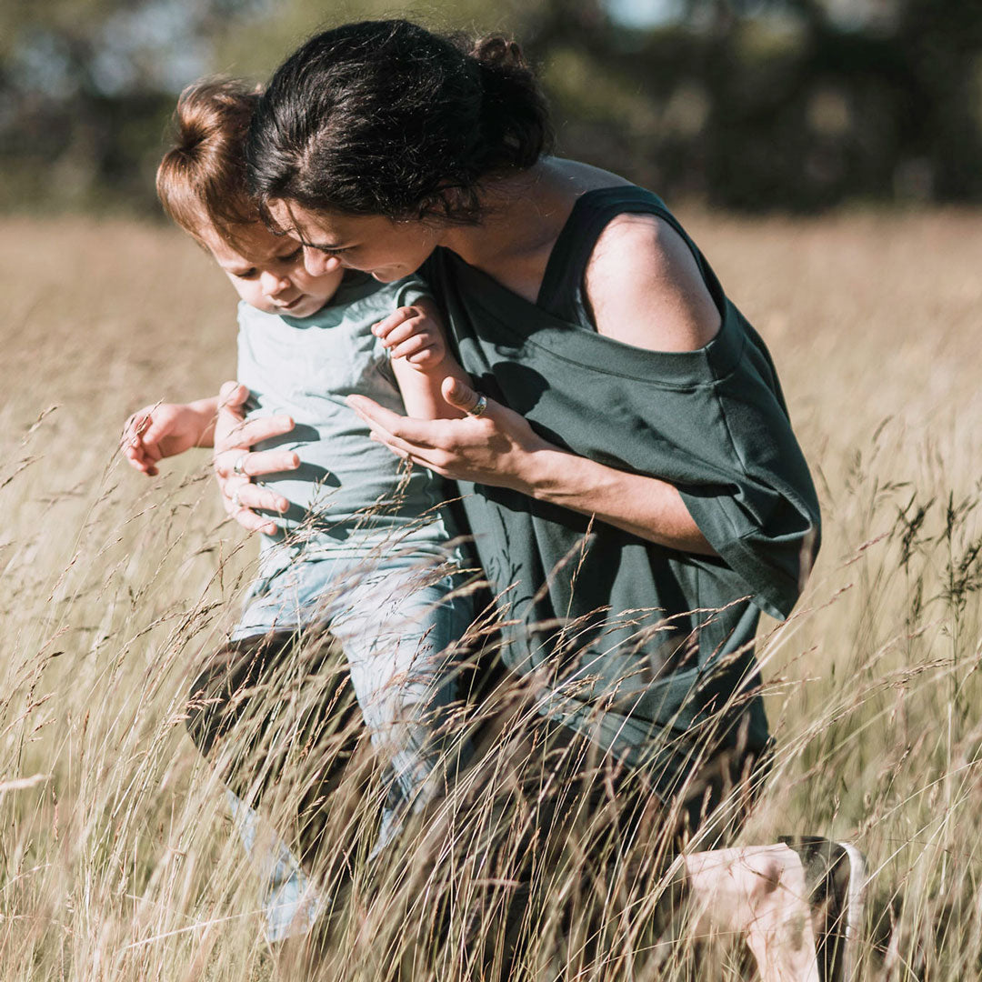 love + comfort in spruce flash off shoulder top