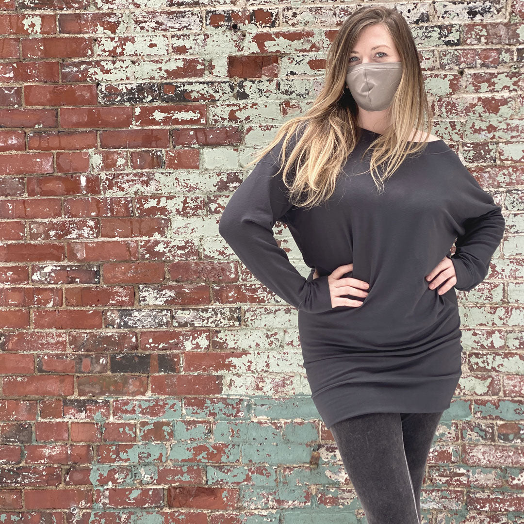 welder in carbon terry + mineral base legging + clay whisper mask