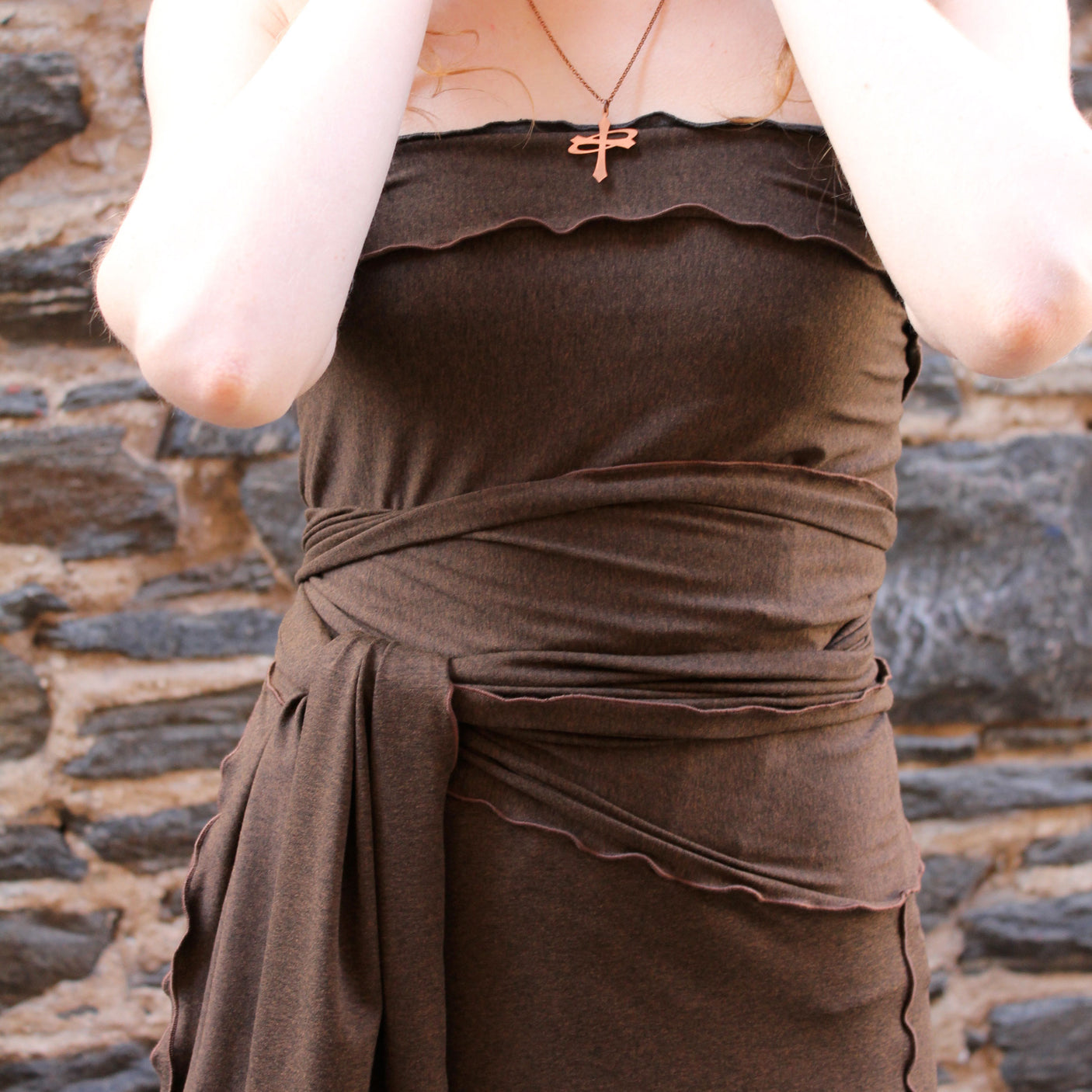 the wrap in espresso as a strapless