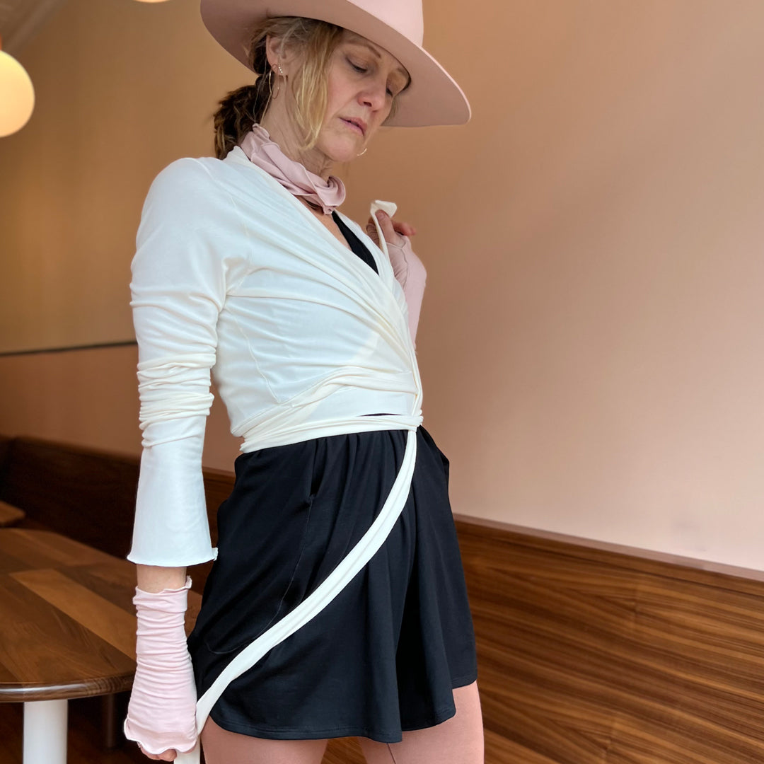 rappa jacket in milk styled over black sprout