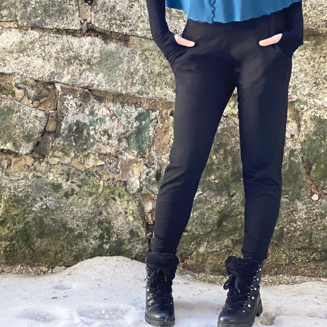 suger black jogger in french terry on a 5'10" angel