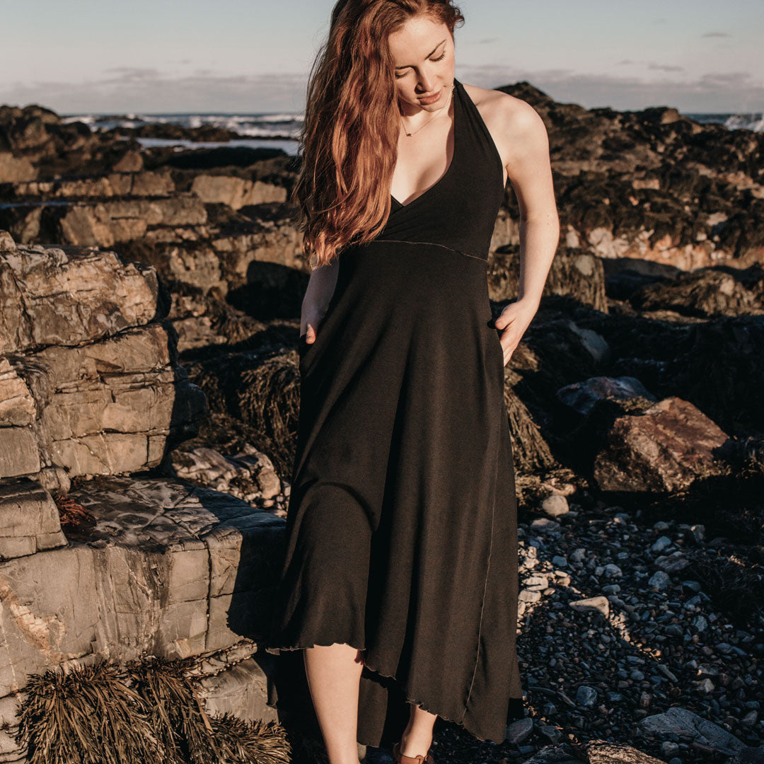 harmony vneck halter dress in black