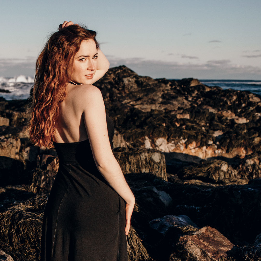 vneck halter dress in black