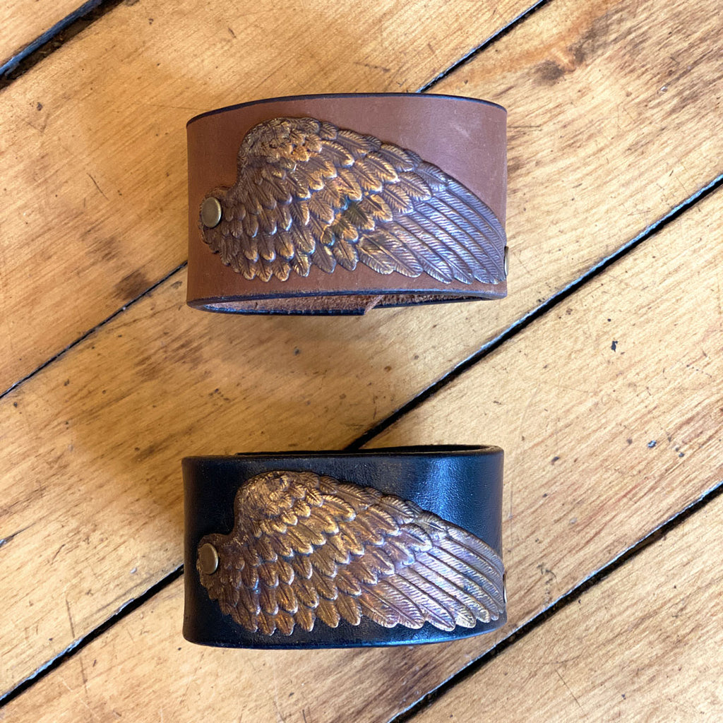 angel wing cuffs in brown and black