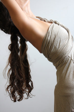 lady wrap dress in shimmer