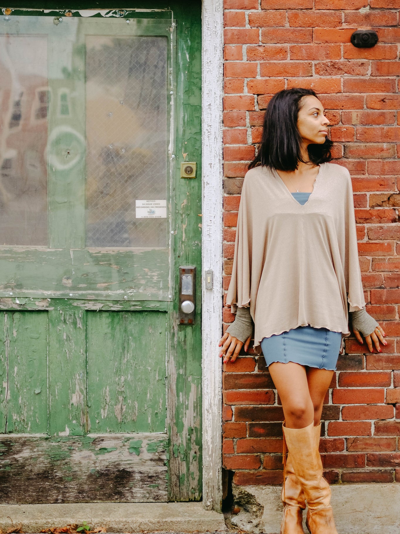 champagne shimmer lil fox with gold shimmer aria sleeves and ocean pencil skirt styled as dress