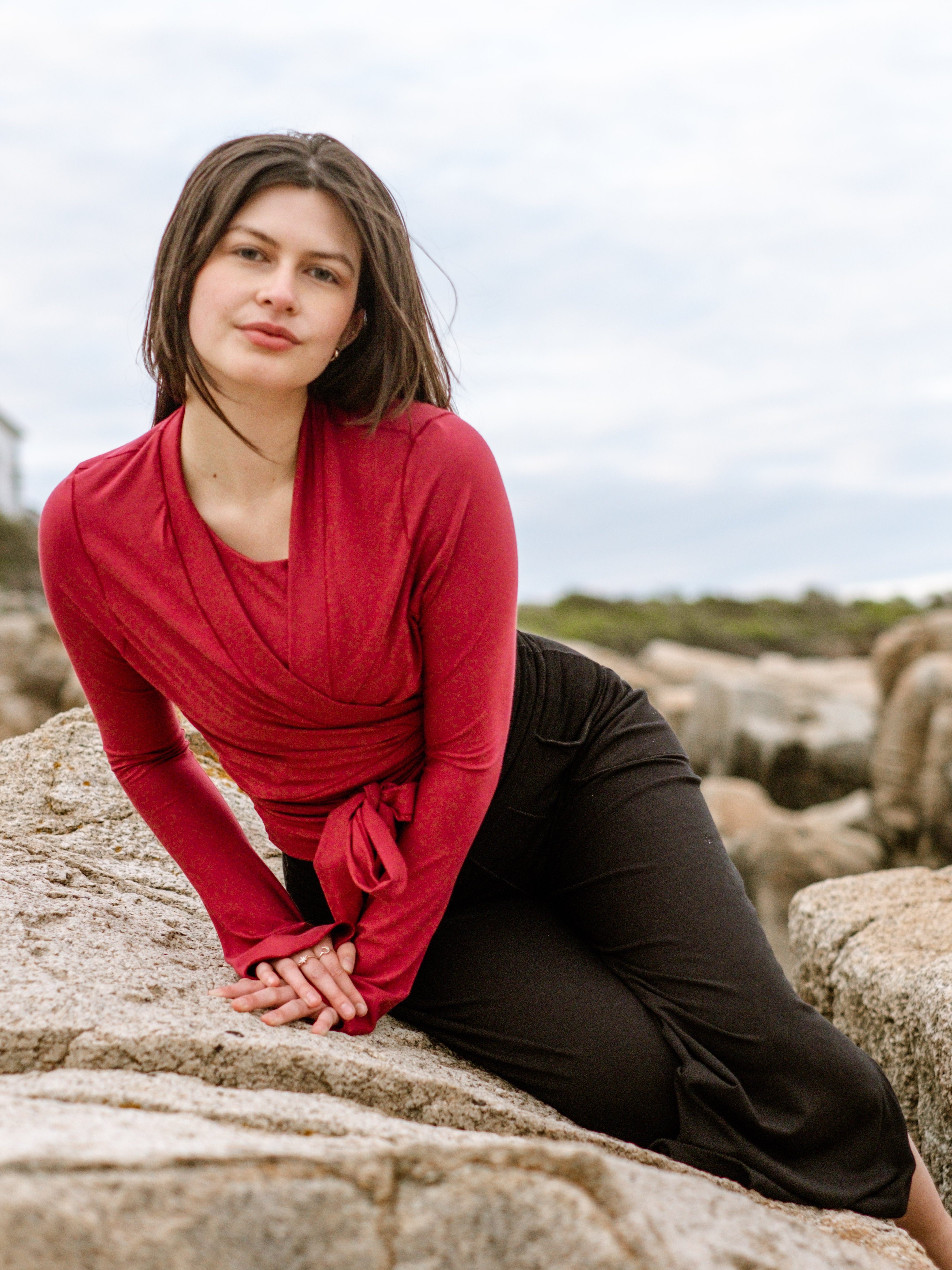 rappa jacket in ruby paired with black harlow