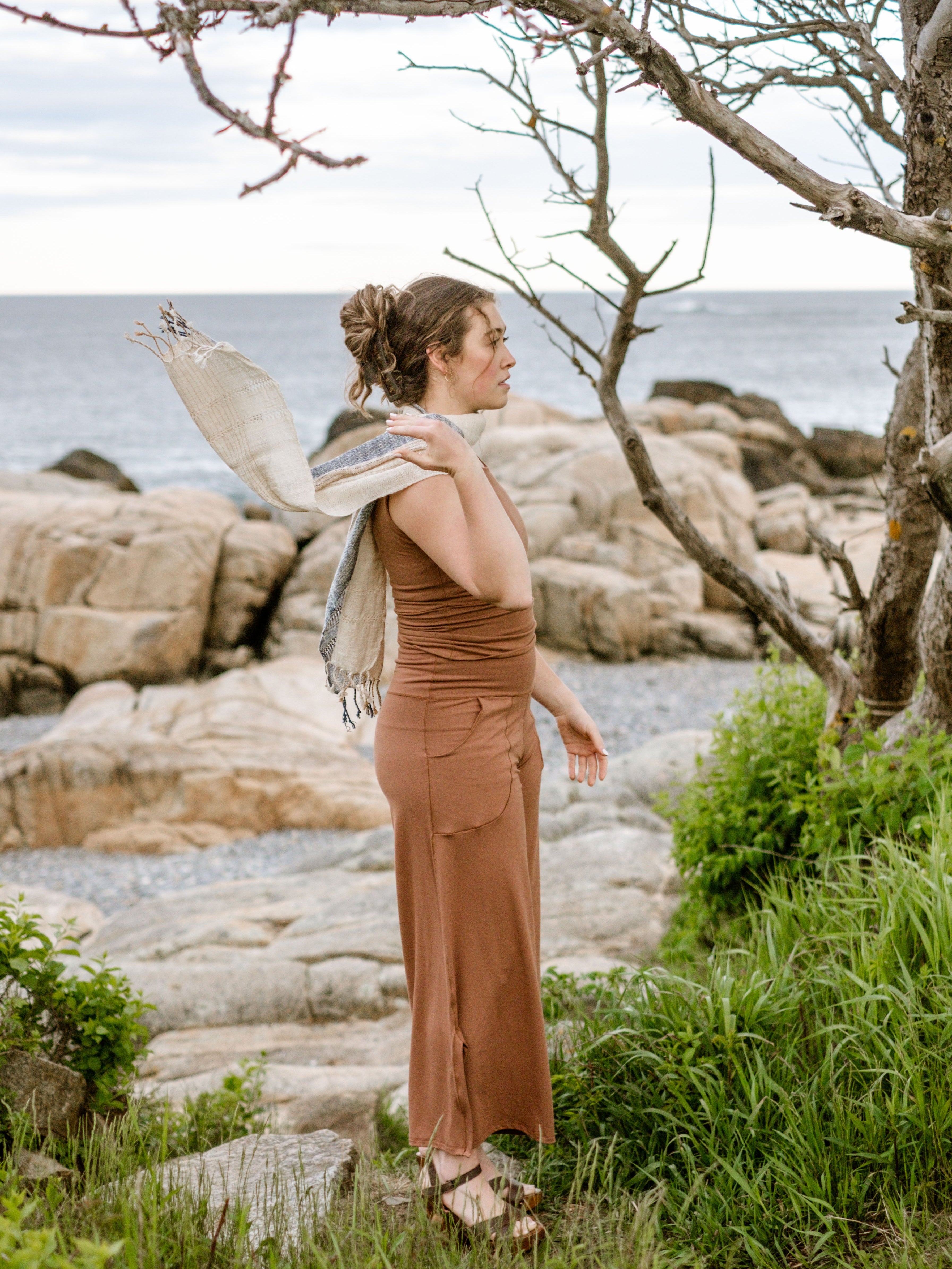 suger® shawl sandy beach worn with cedar hug + cedar harlow