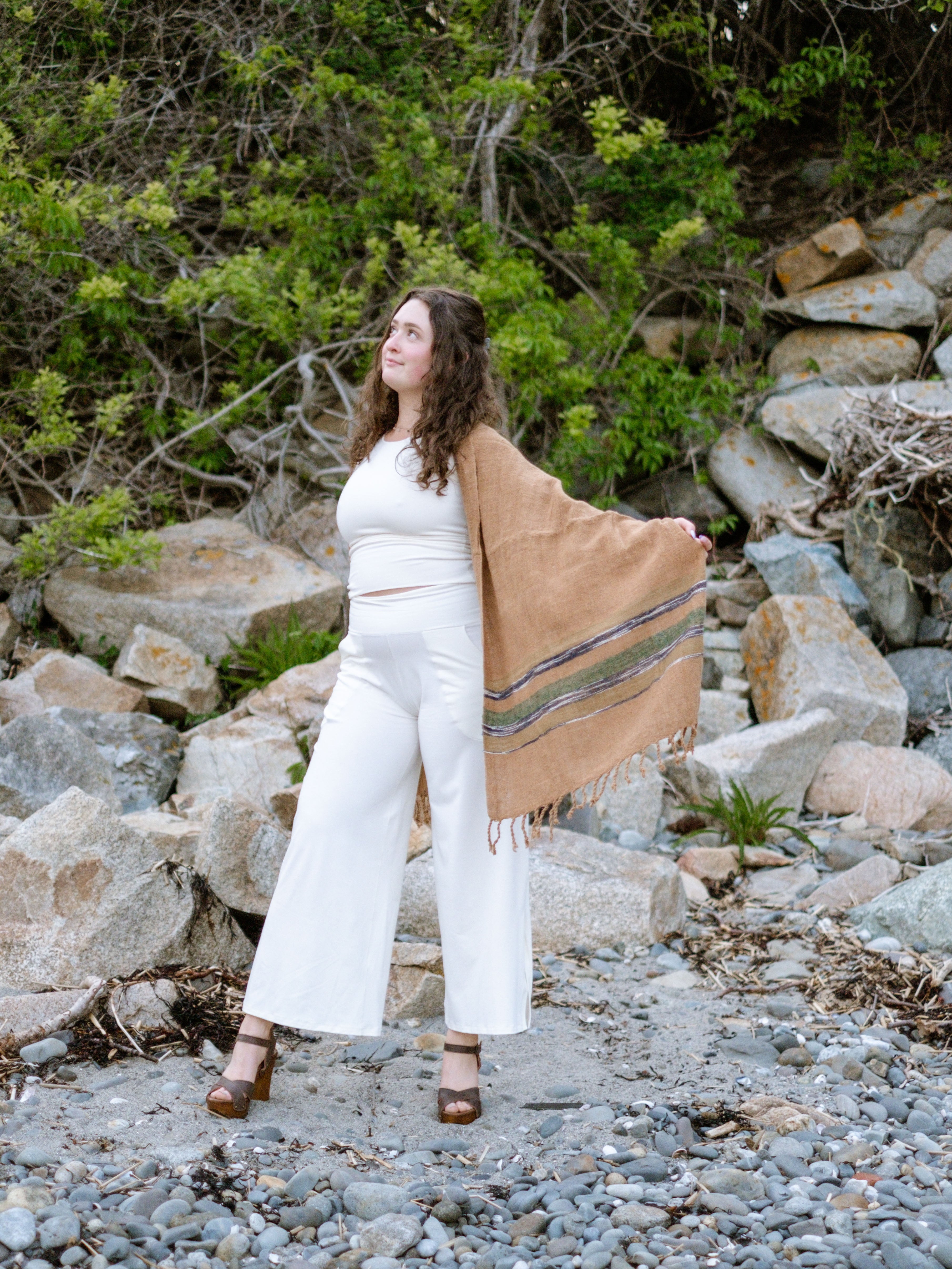 suger® shawl earth tribe worn with milk hug + milk harlow