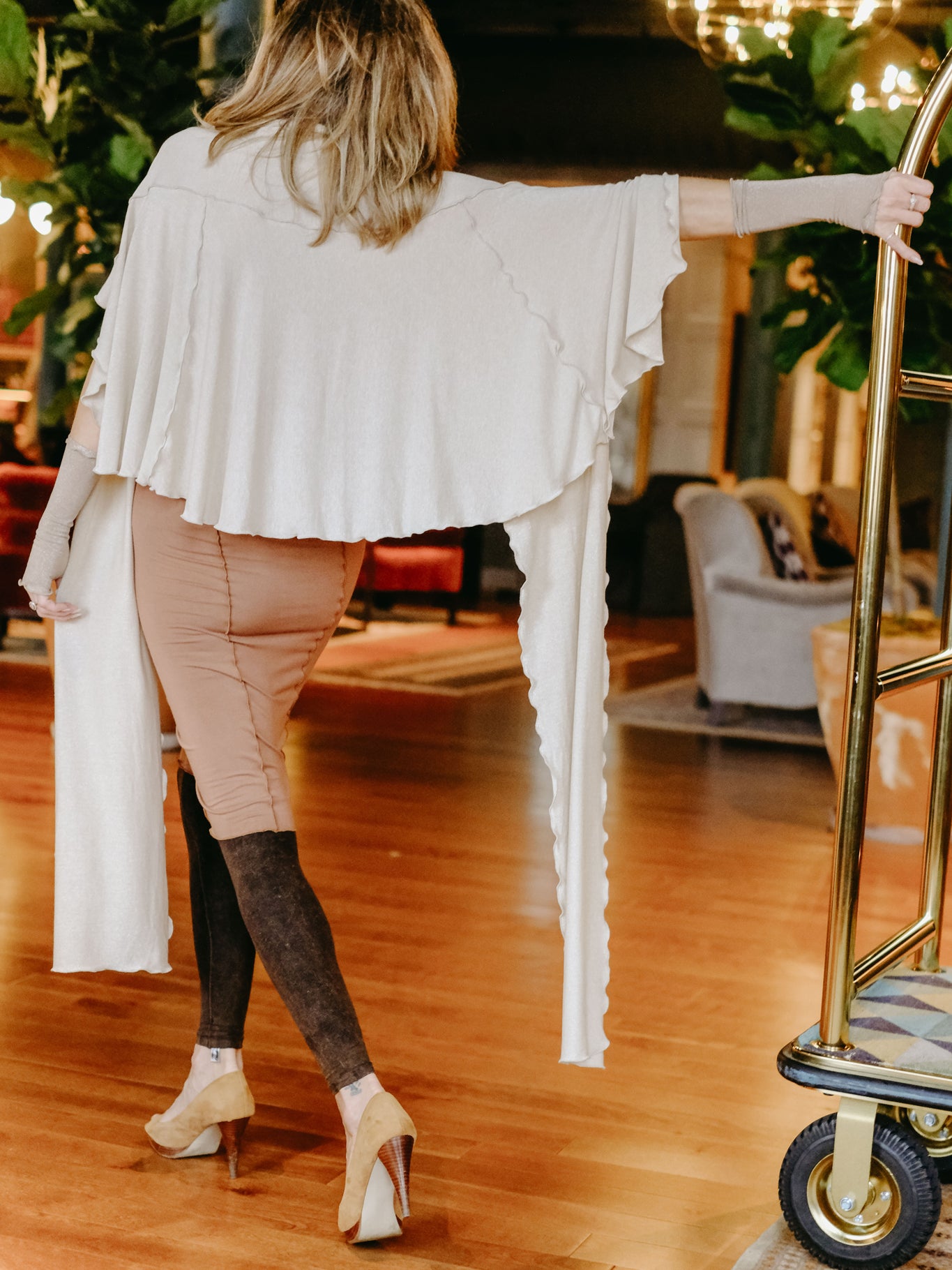 cedar pencil skirt with heaven shimmer girl wrap and champagne shimmer aria sleeves