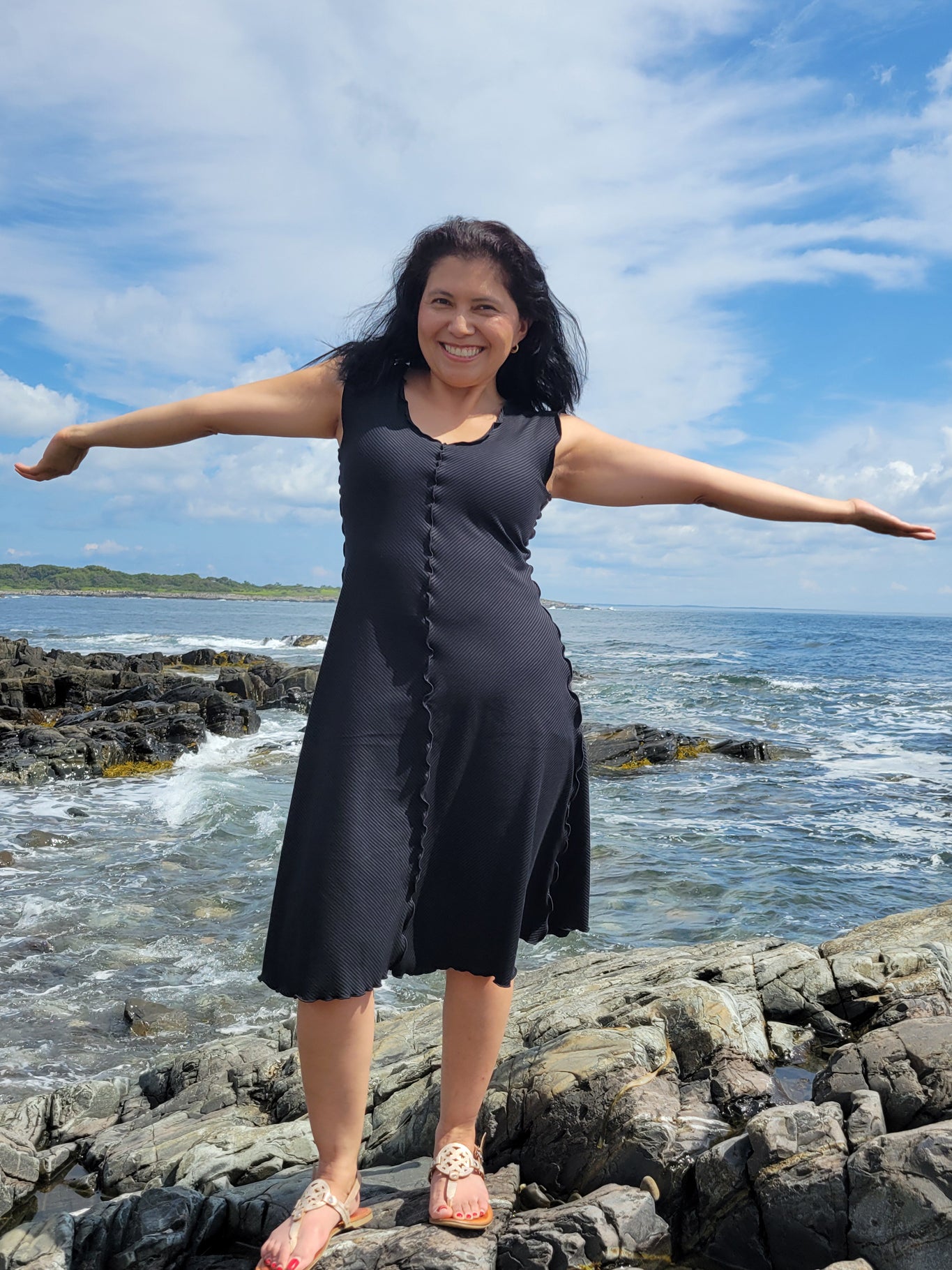 angelrox® flare bias vneck dress in subtle black