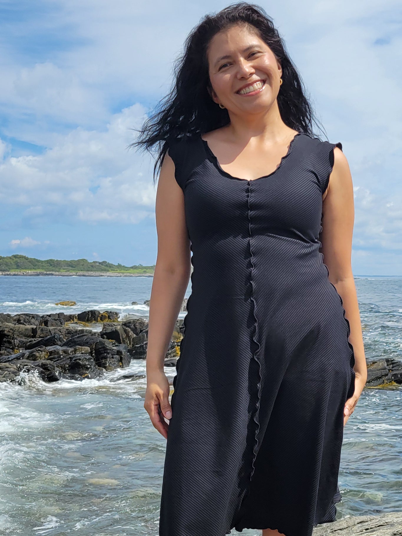 angelrox® flare bias vneck dress in subtle black