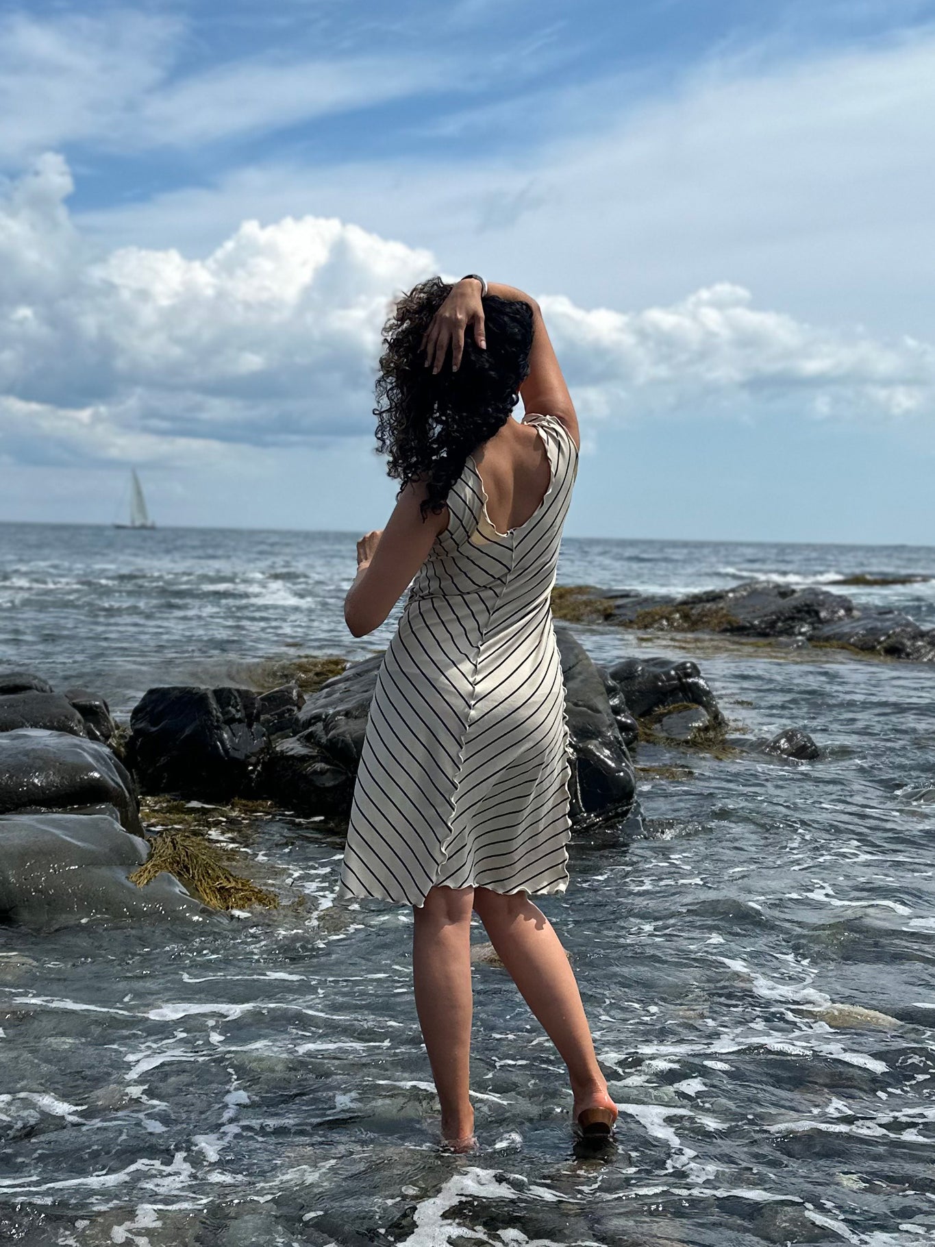 angelrox® flare dress in yang stripe