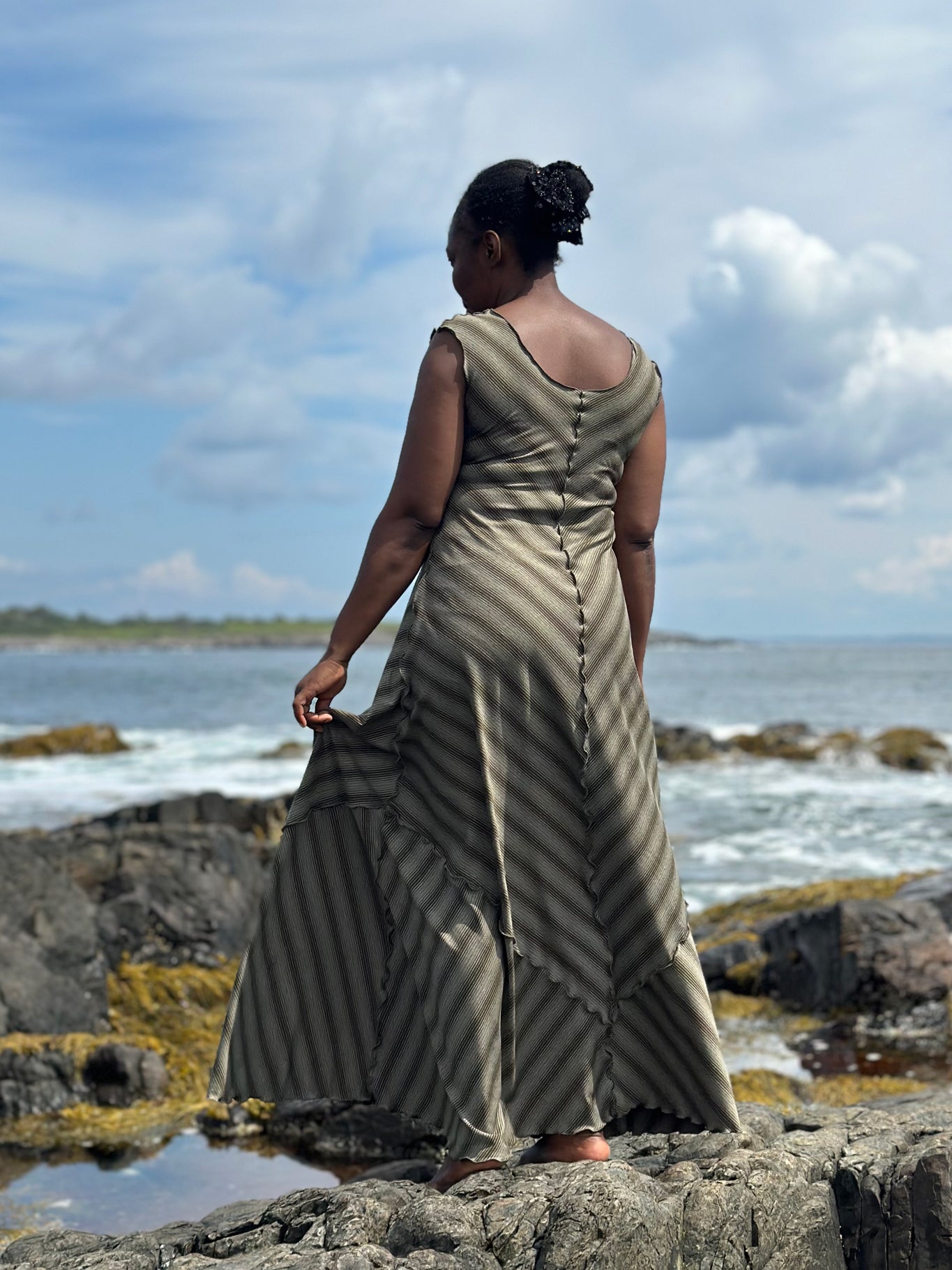 gleam bias vneck gown in country stripe