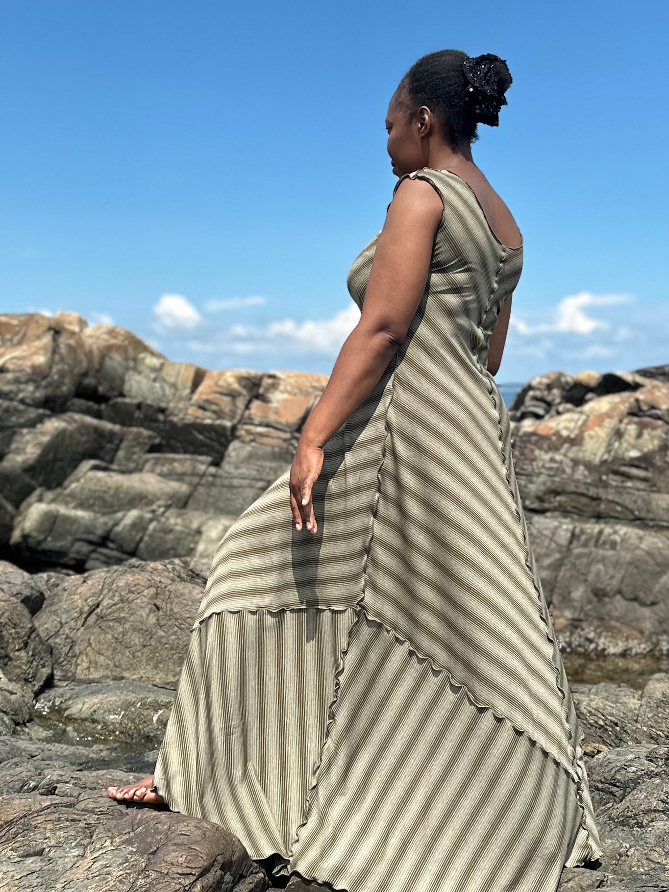 gleam bias vneck gown in country stripe