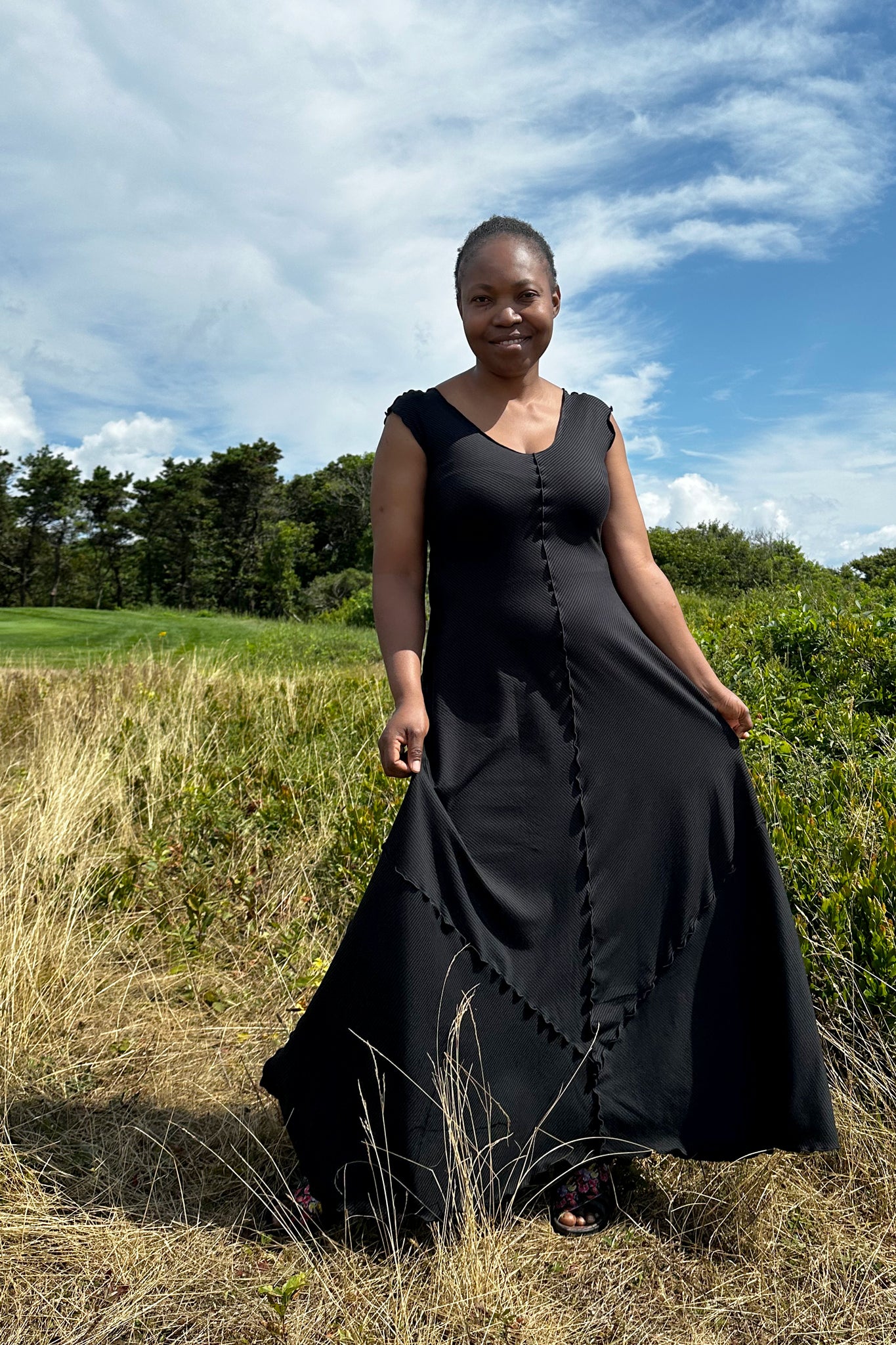 gleam bias vneck gown in subtle black