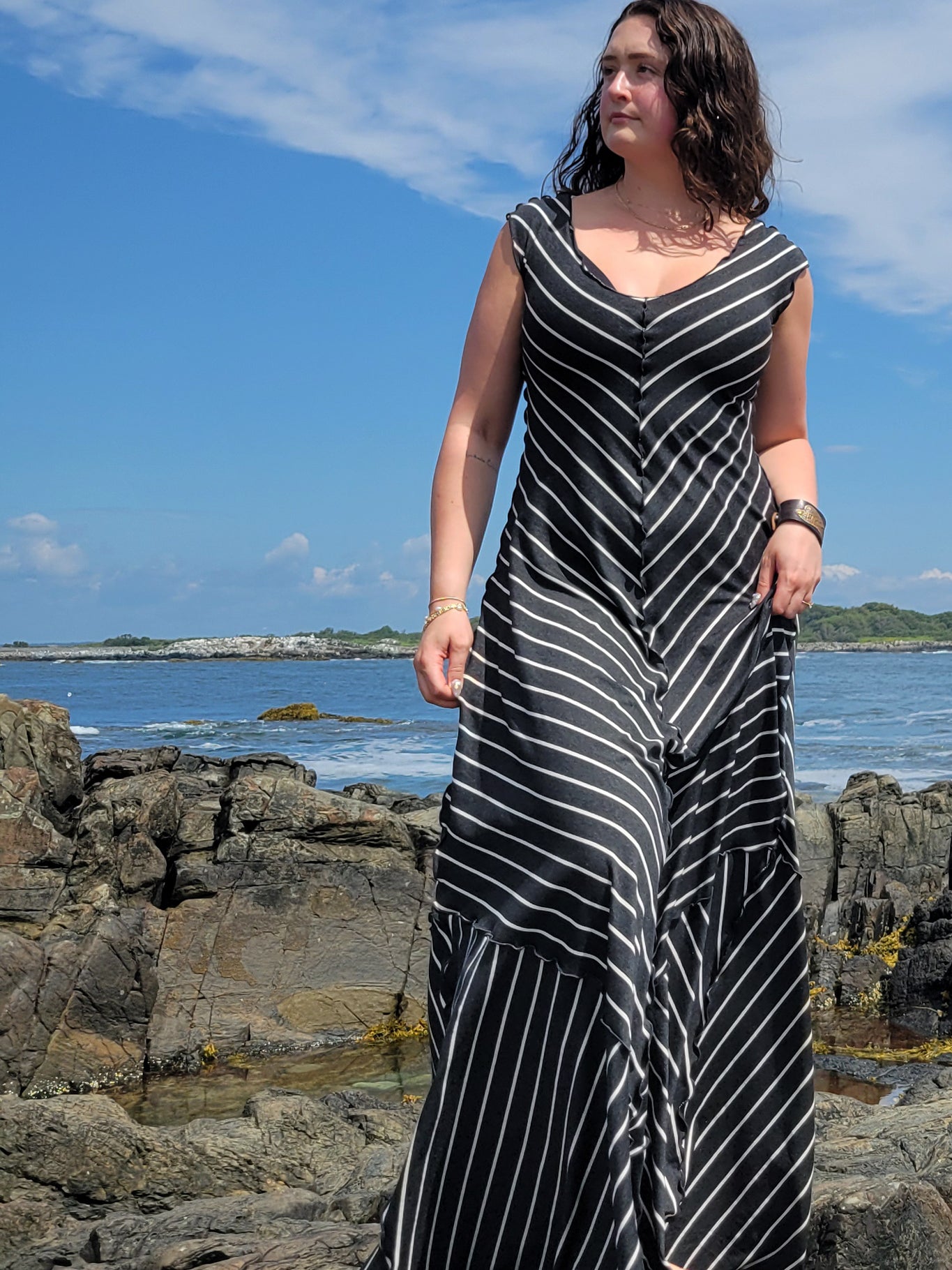 gleam bias vneck gown in yin stripe