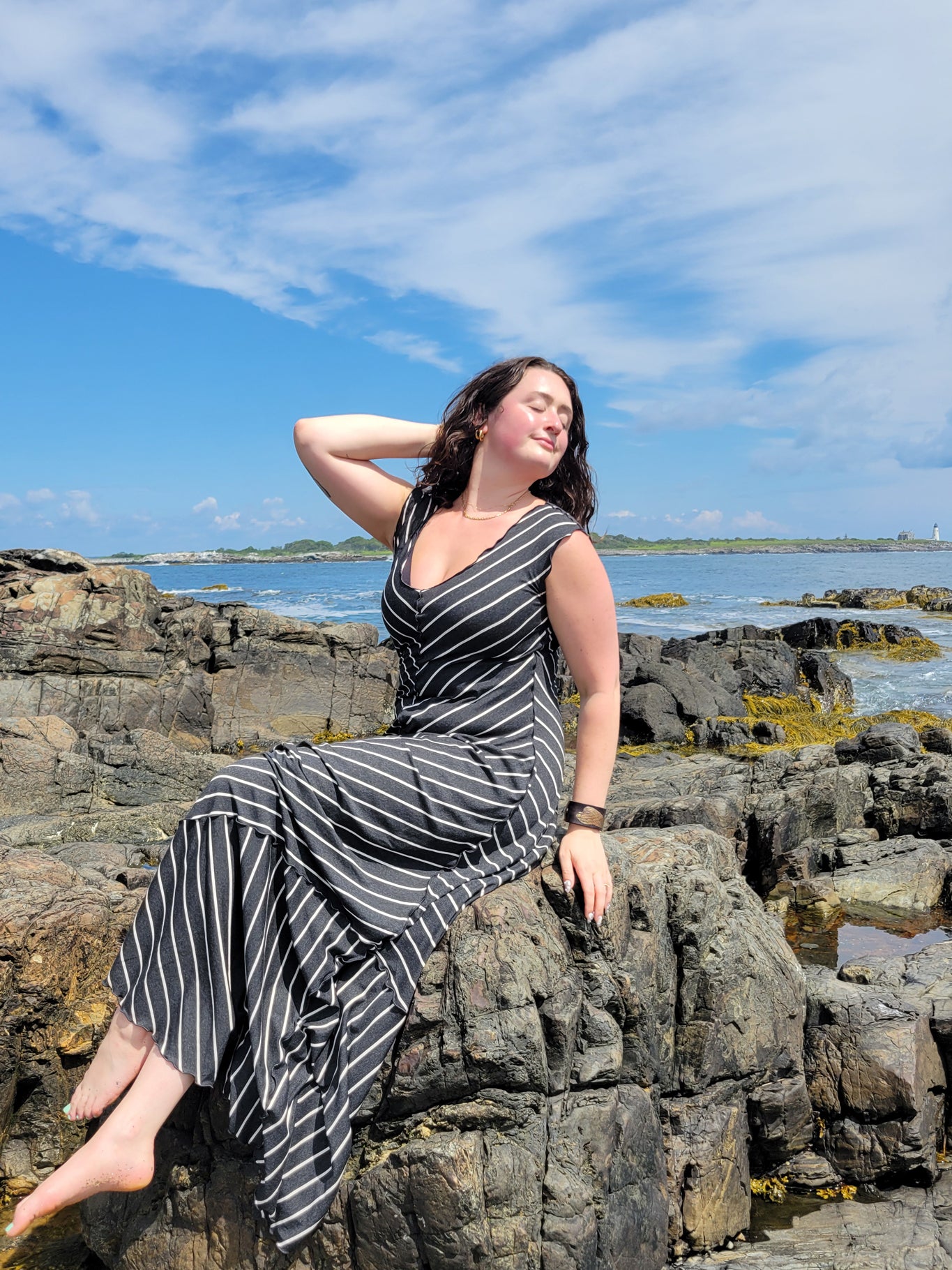 gleam bias vneck gown in yin stripe