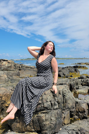 gleam bias vneck gown in yin stripe