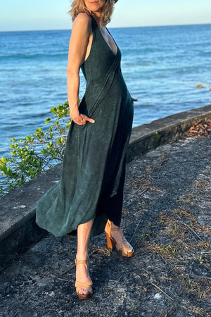 harmony vneck halter dress in blue mineral