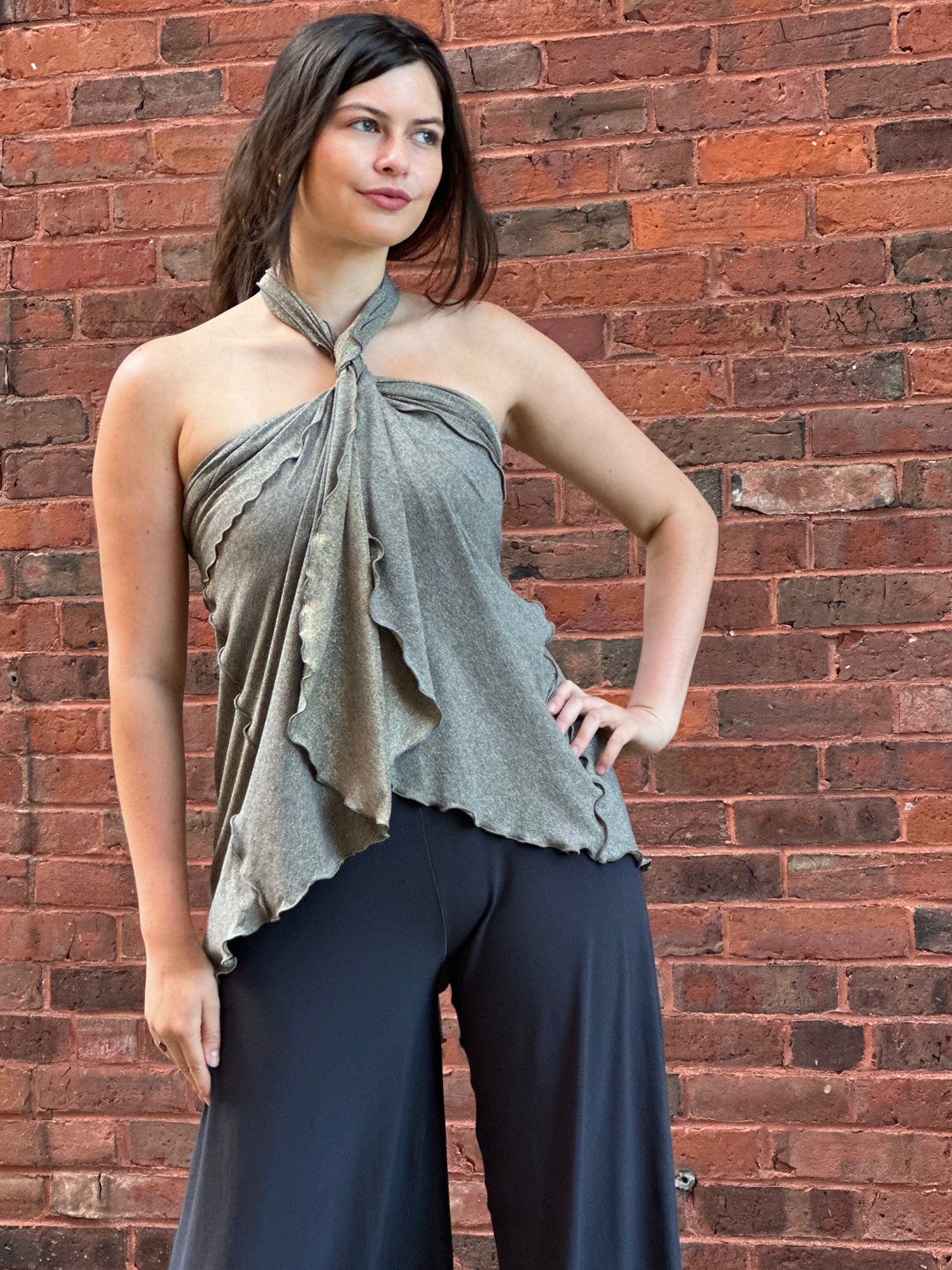 tissue carbon palazzo pants with gold shimmer girly wrap