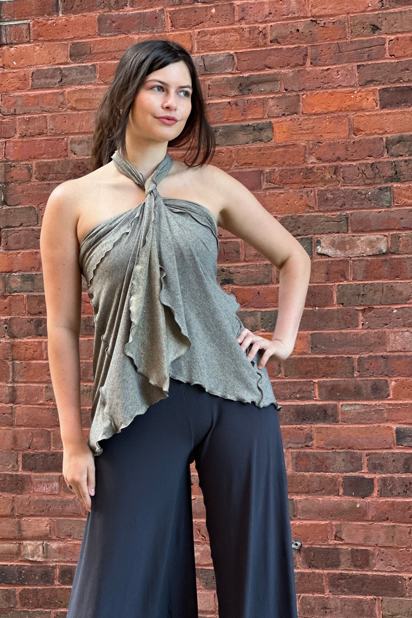 tissue carbon palazzo pants with gold shimmer girly wrap