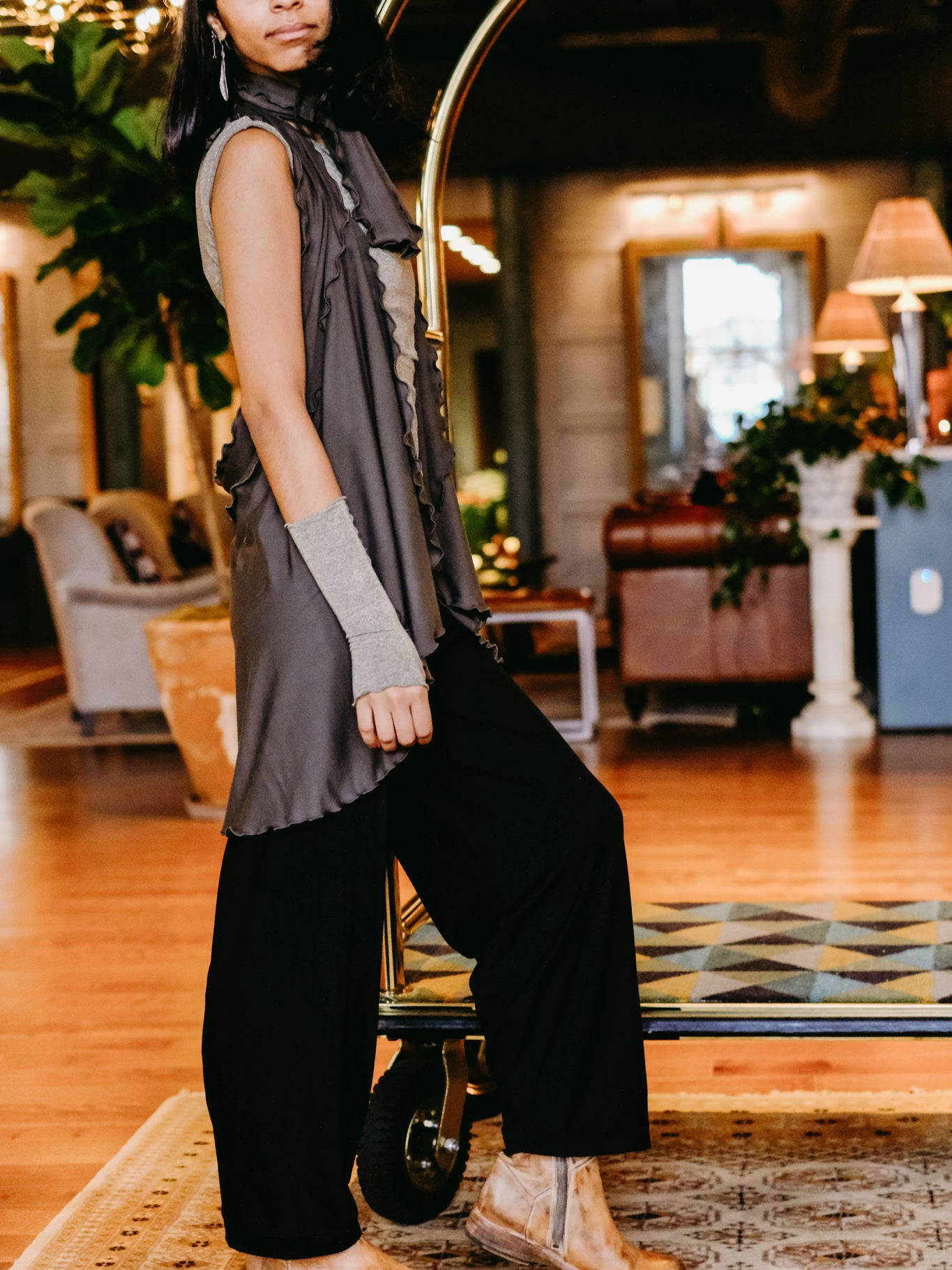 gold shimmer hug with dusk girly wrap and gold sleeves