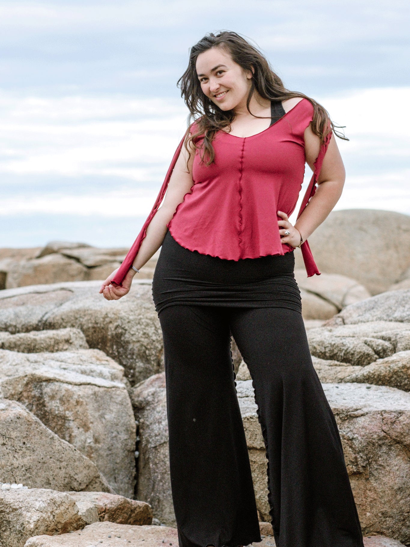 suger® swirlsuit in black with ruby honey tank top