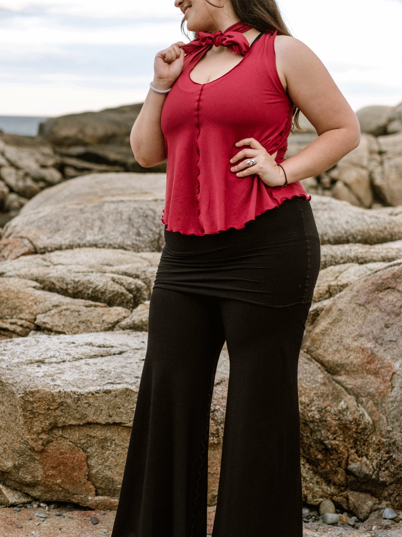 suger® swirlsuit in black with ruby honey tank top