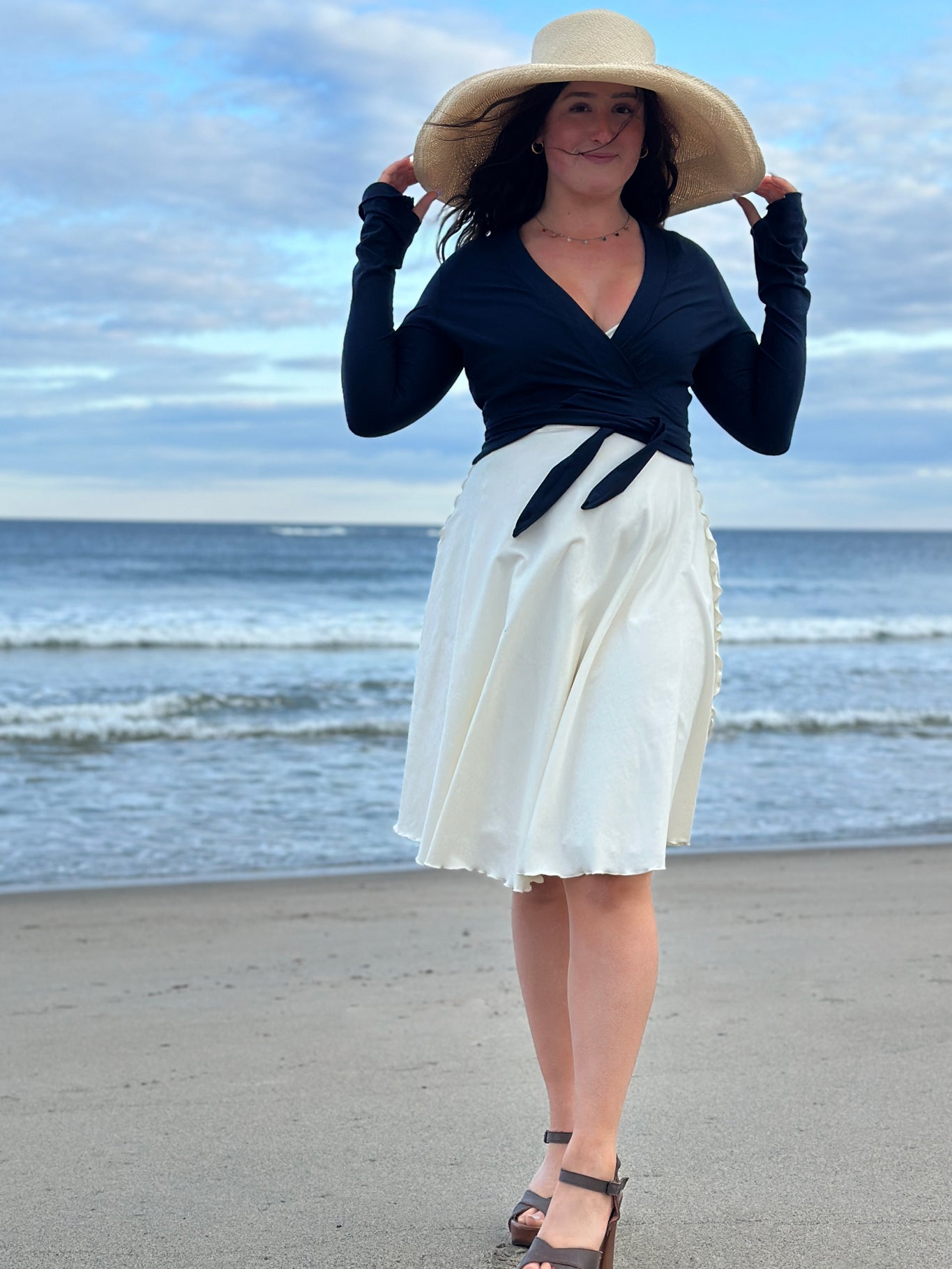 rappa jacket in navy styled over white + milk dancer