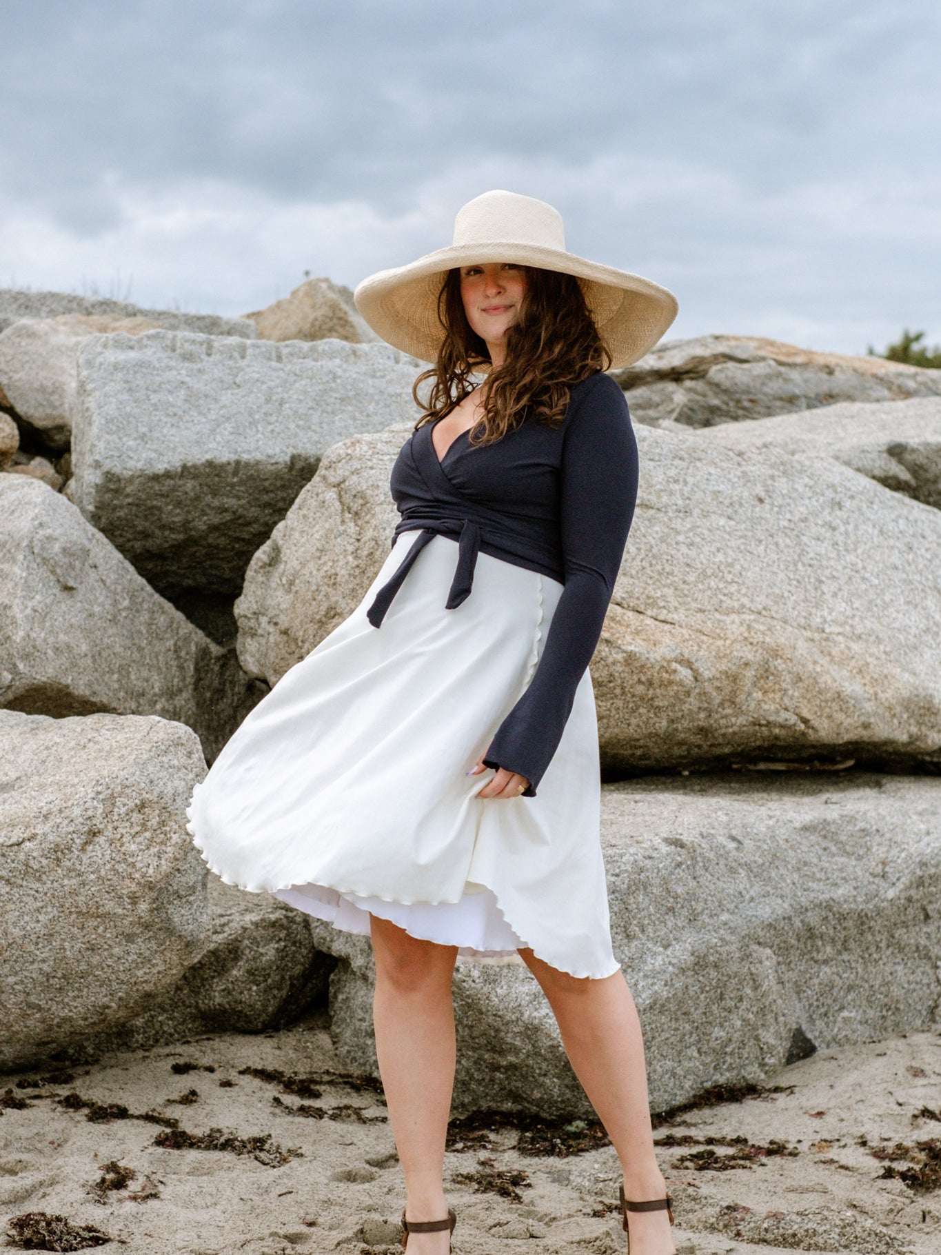 suger® rappa jacket in navy styled over white + milk dancer