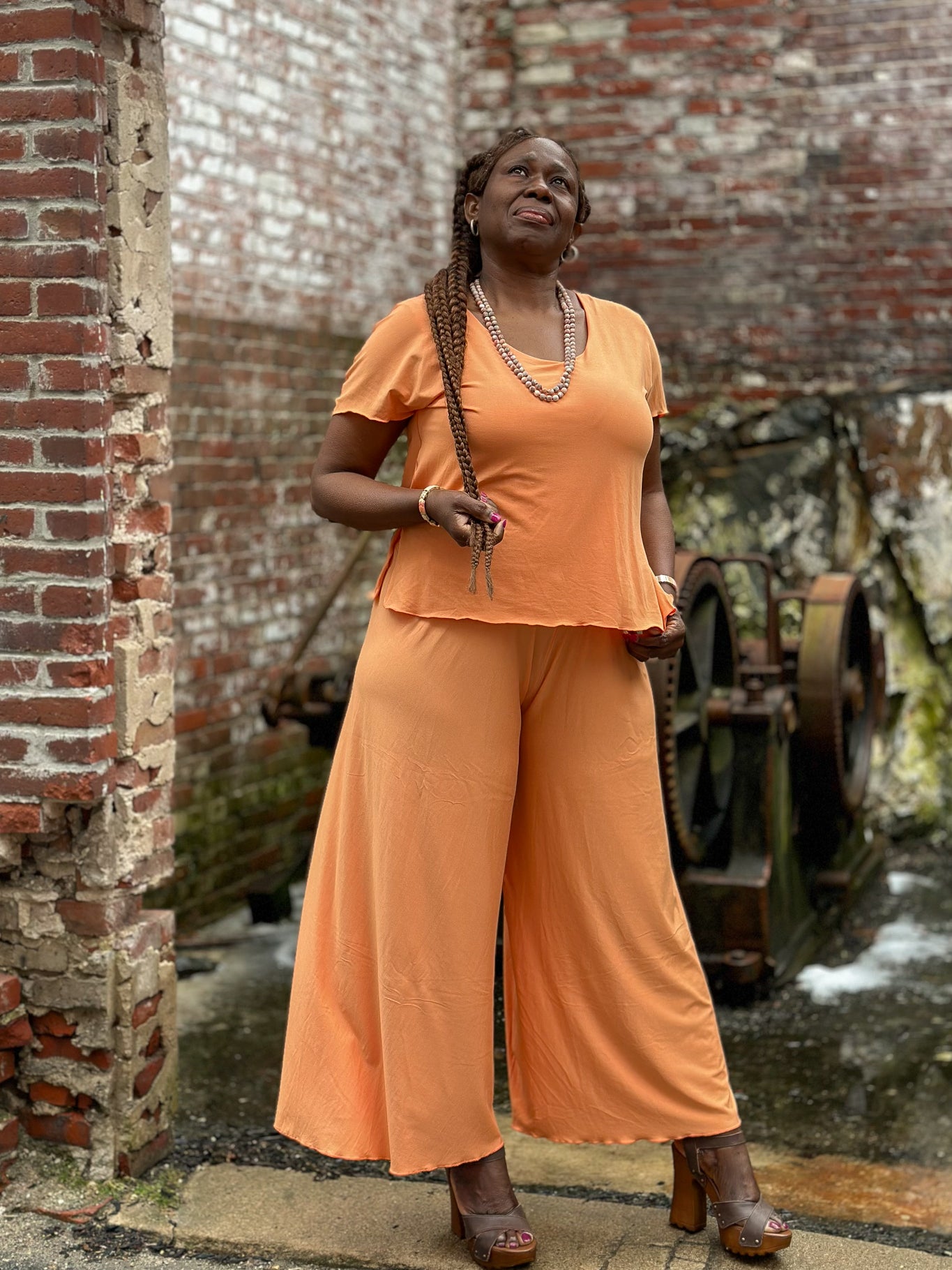 palazzo + sola t in tissue peach