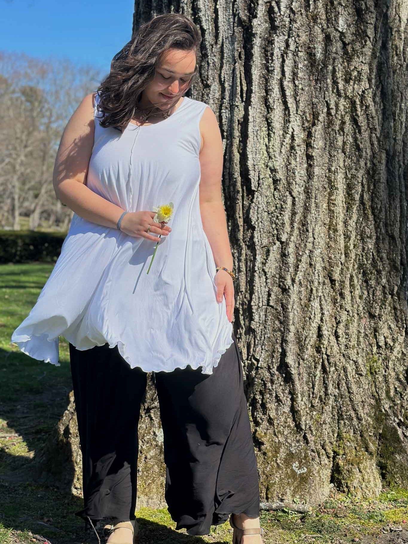 angelrox® dixie dress in tissue white with palazzo pant in black