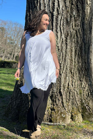 angelrox® dixie dress in tissue white with palazzo pant in black