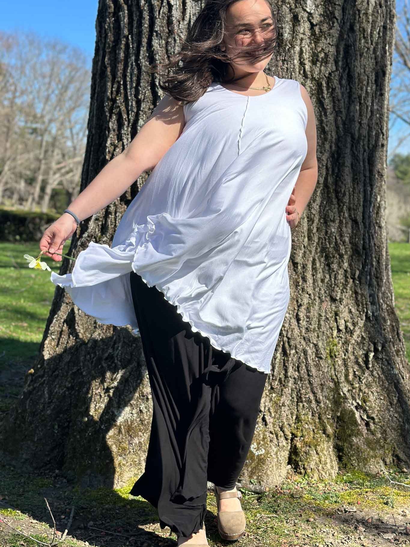 angelrox® dixie dress in tissue white with palazzo pant in black