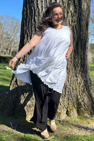 angelrox® dixie dress in tissue white with palazzo pant in black