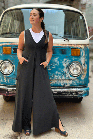 SUGER® farmer jumpsuit in lava + white hug