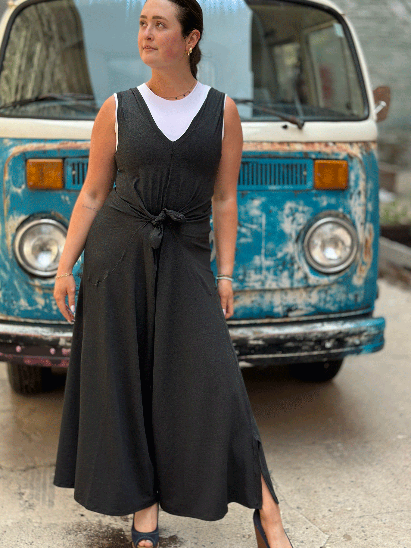 farmer jumpsuit in lava styled with white hug