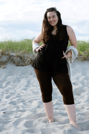 suger® black sprout romper worn by model size joy