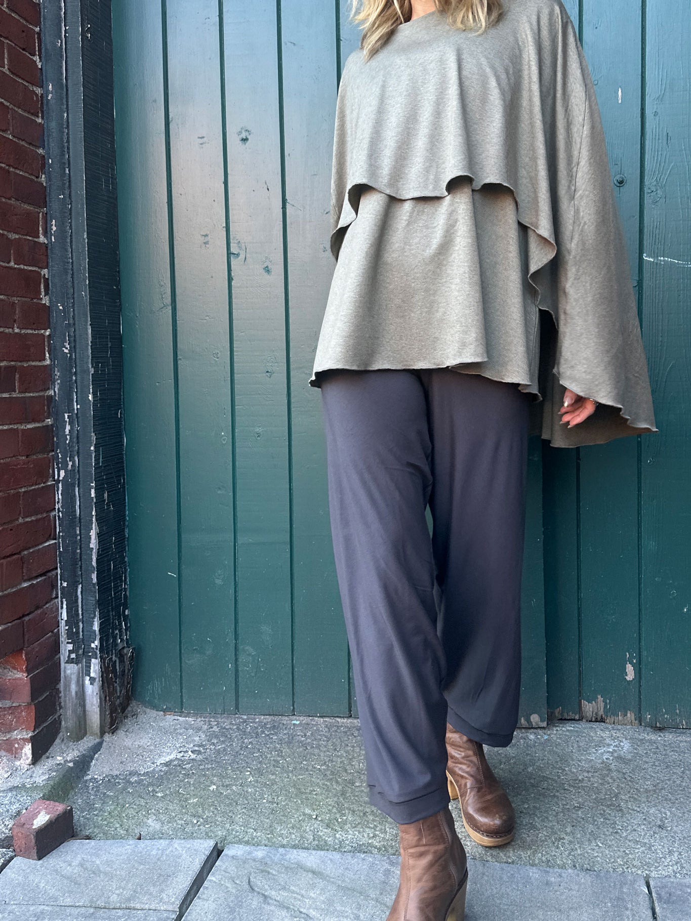mantra is sage heather with bloom pant in dusk bamboo