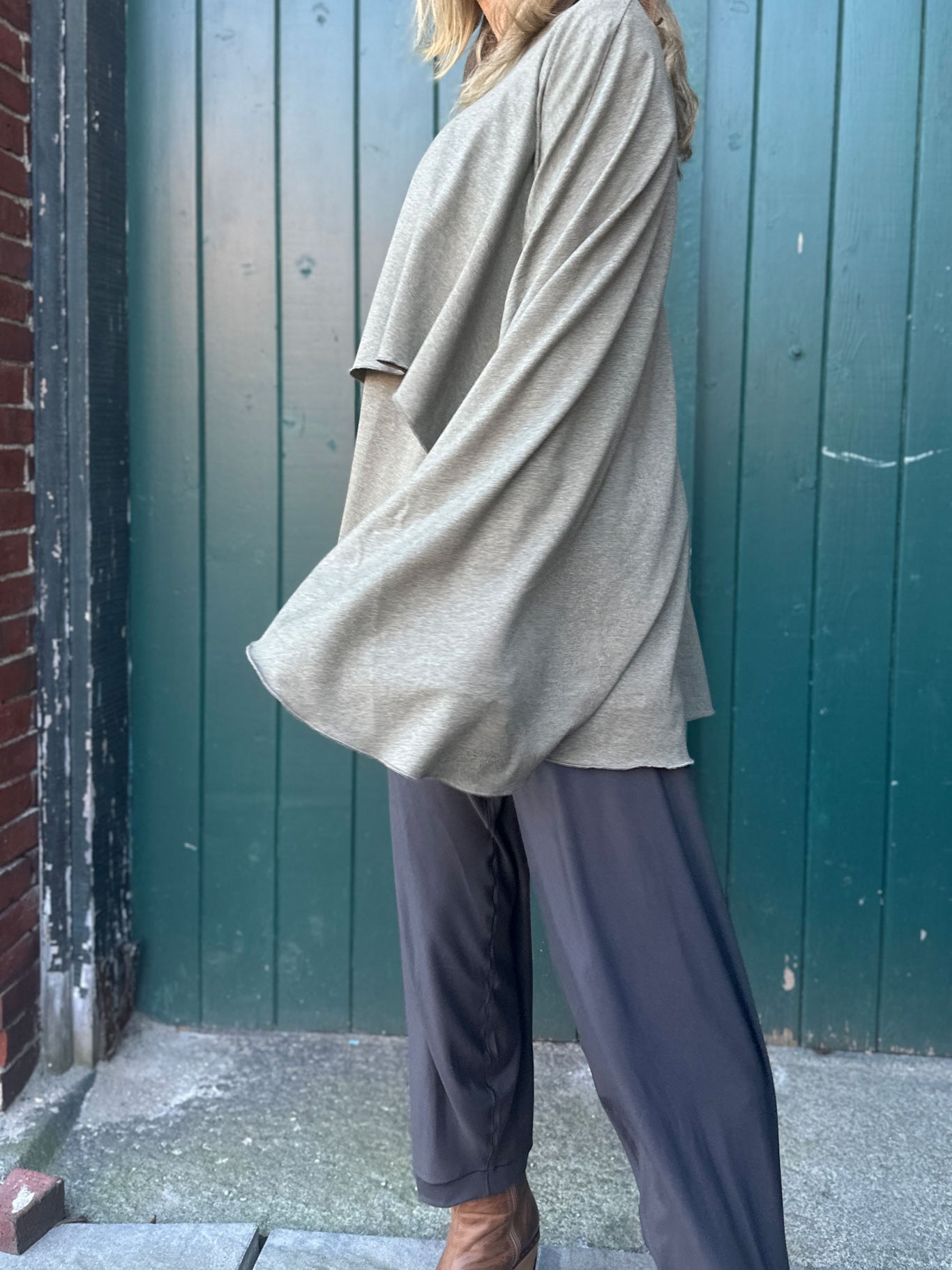 mantra is sage heather with bloom pant in dusk bamboo