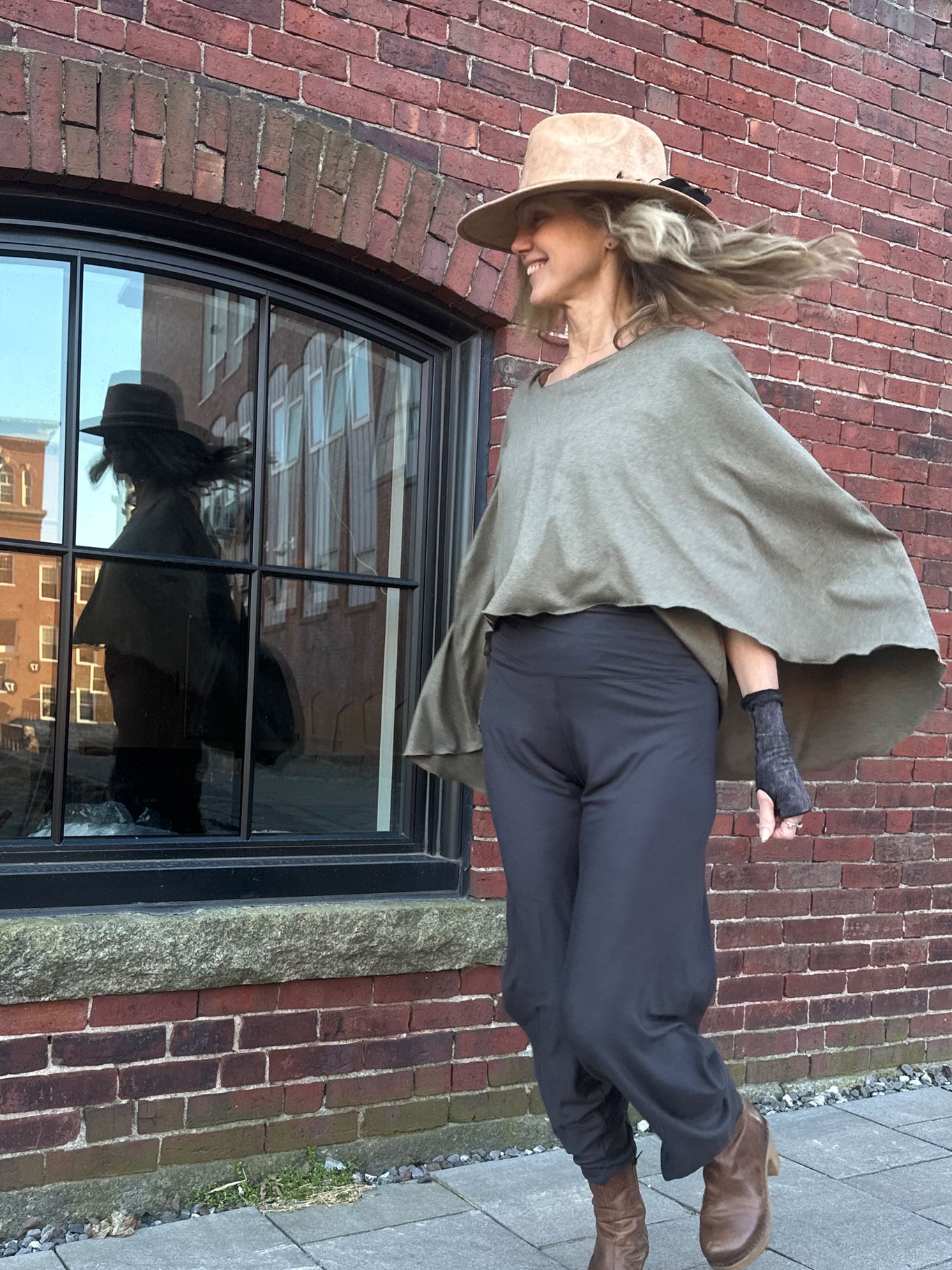 mantra is sage heather with bloom pant in dusk bamboo