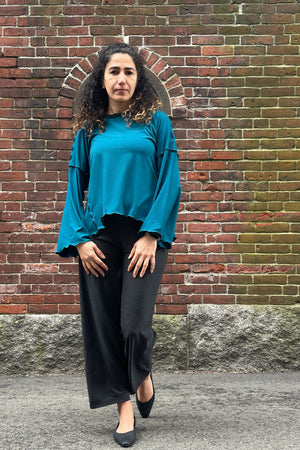 bloom pant in lava with the truly in azure bamboo