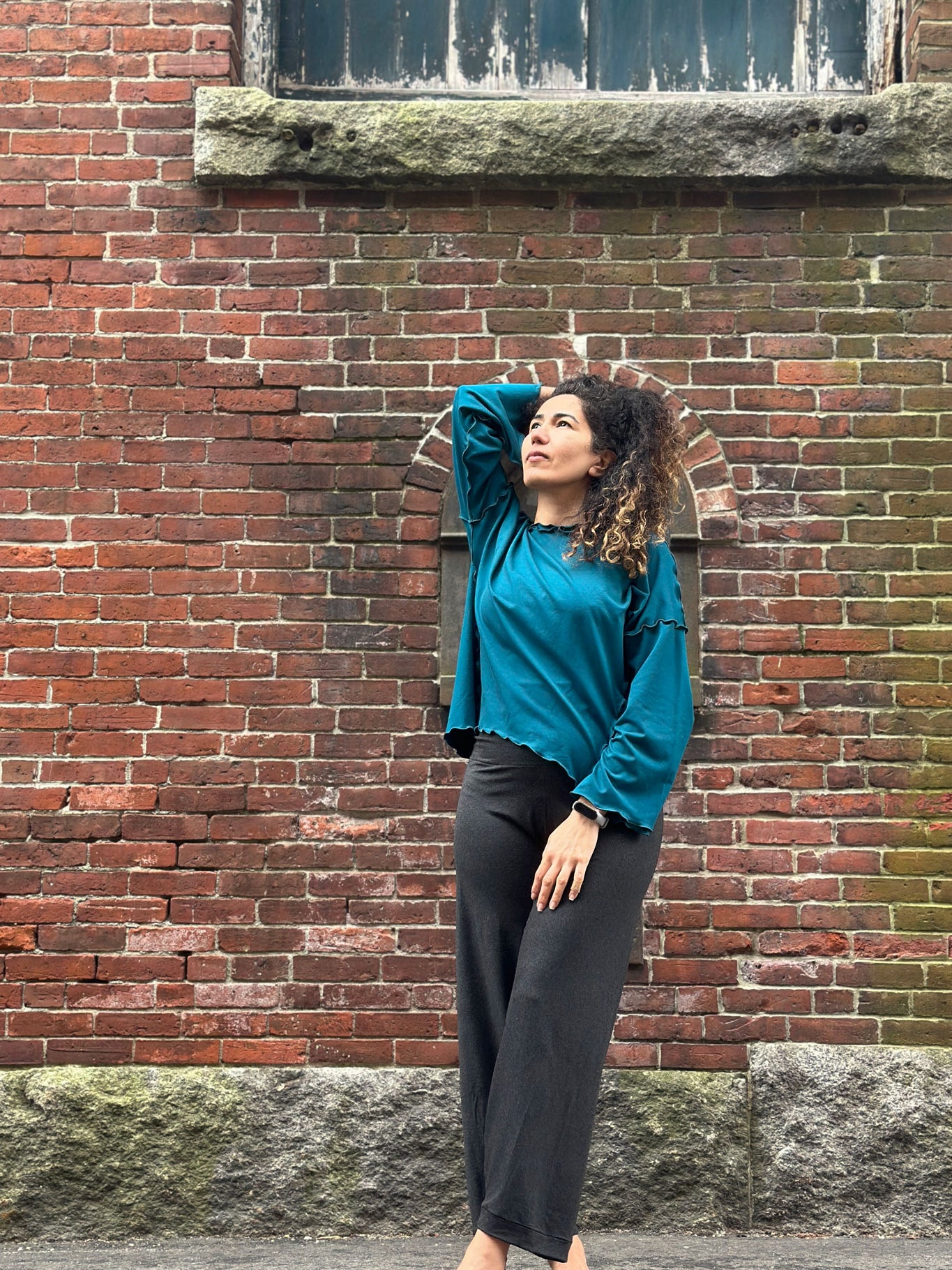 bloom pant in lava with the truly in azure bamboo