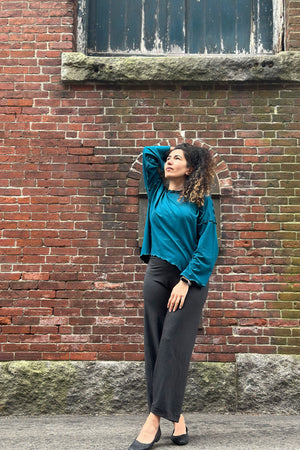 bloom pant in lava with the truly in azure bamboo